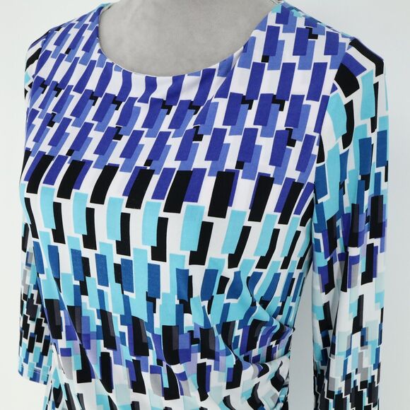 Chicos Dress 0 Womens 4 Small Blue White Stretch Knit Side Ruched Corpcore - Picture 10 of 14
